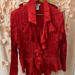 Robbie Bee Red Ruffled Blouse and Skirt- 2 piece set